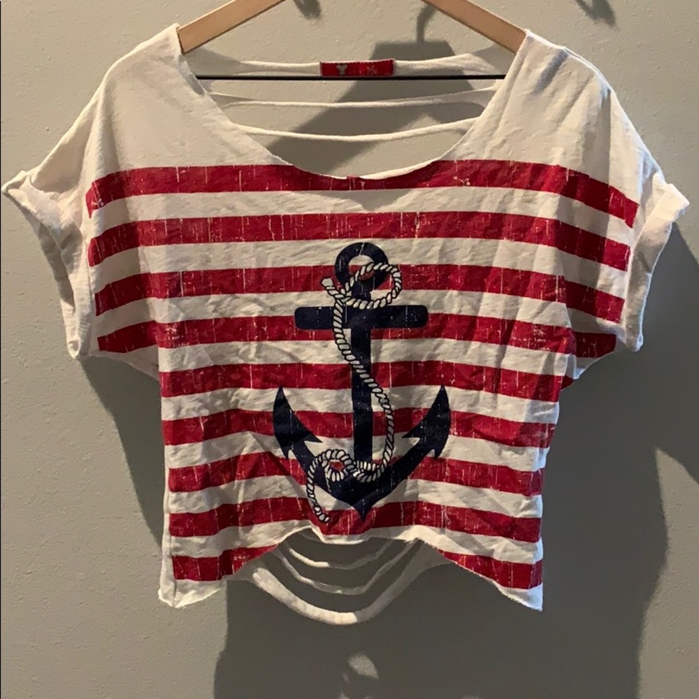 White Striped Ripped Back Crop Top